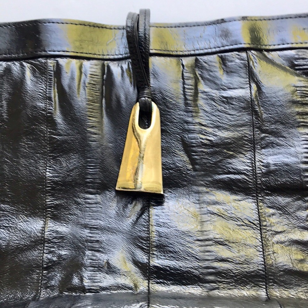Vintage Luxe Lee Sands Eel Skin Gold Accents Bamboo Shoulder Bag